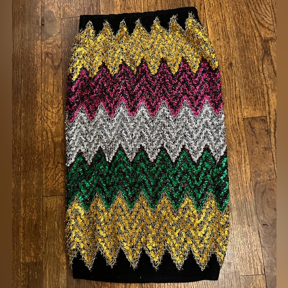 BNWT, Zara Black Knit Colorful Sequin Pencil Skirt, Size M - Picture 7 of 8